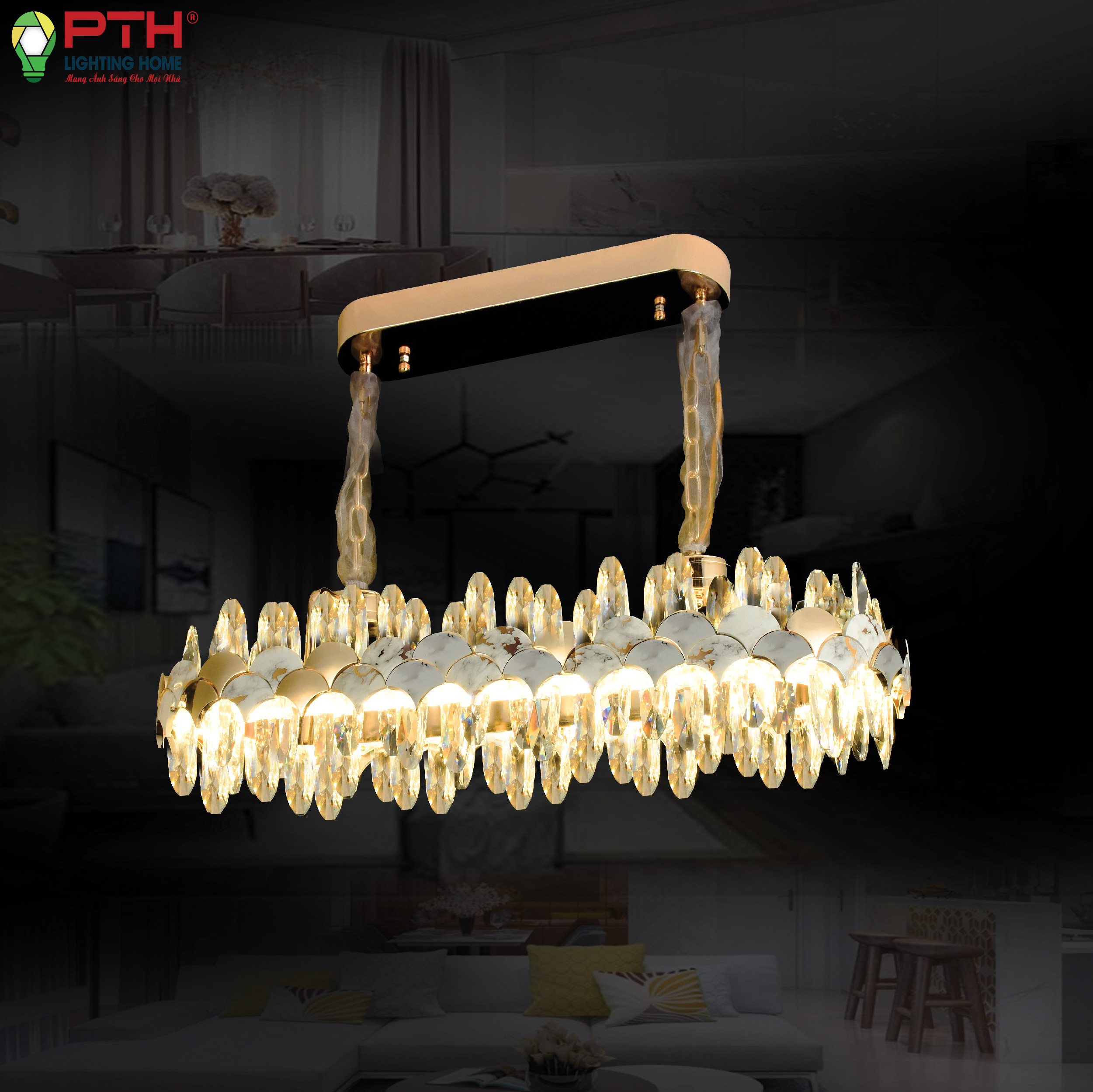 th-8460-1 đèn thả pha lê phòng khách