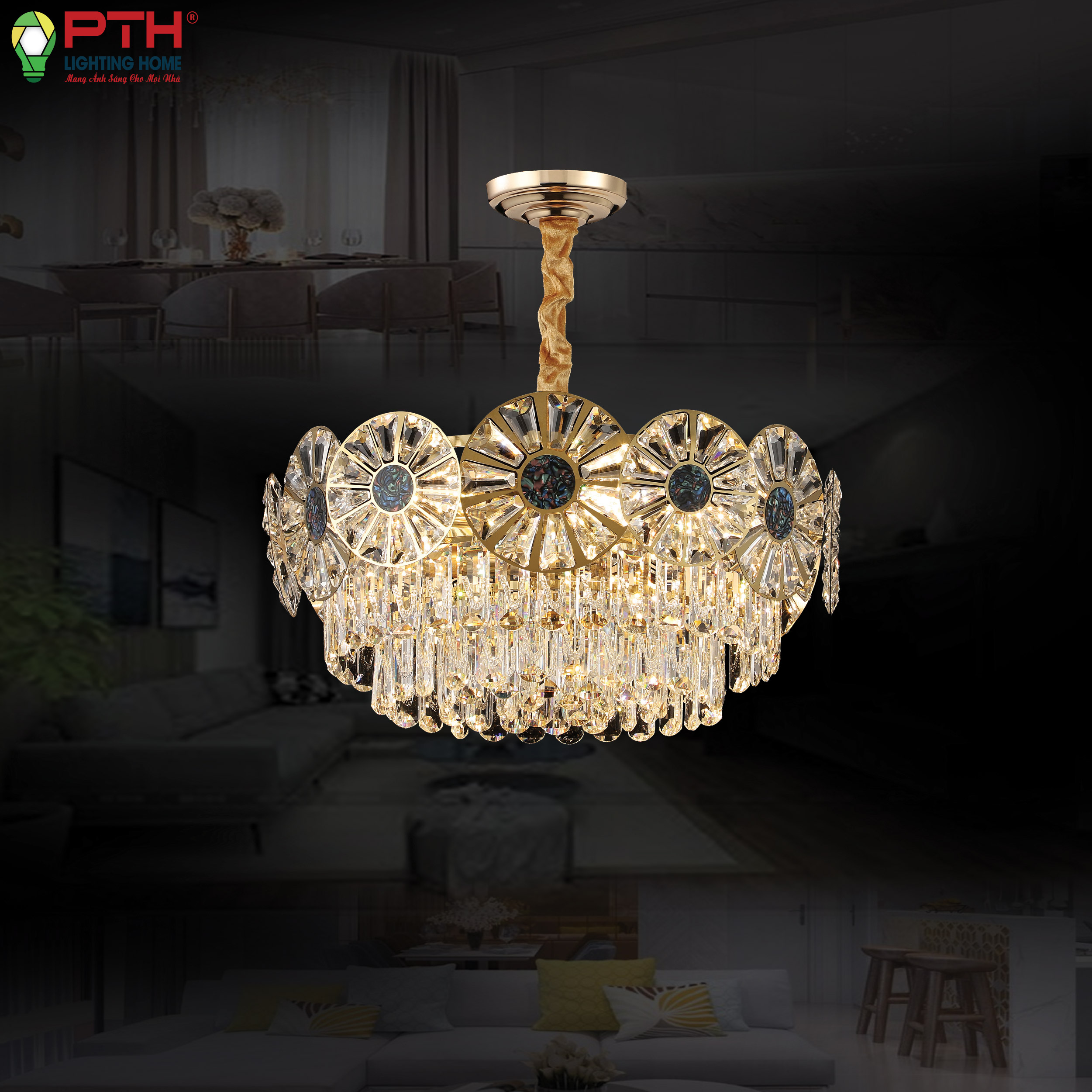 th-8506-2-1 Đèn thả trần tròn pha lê